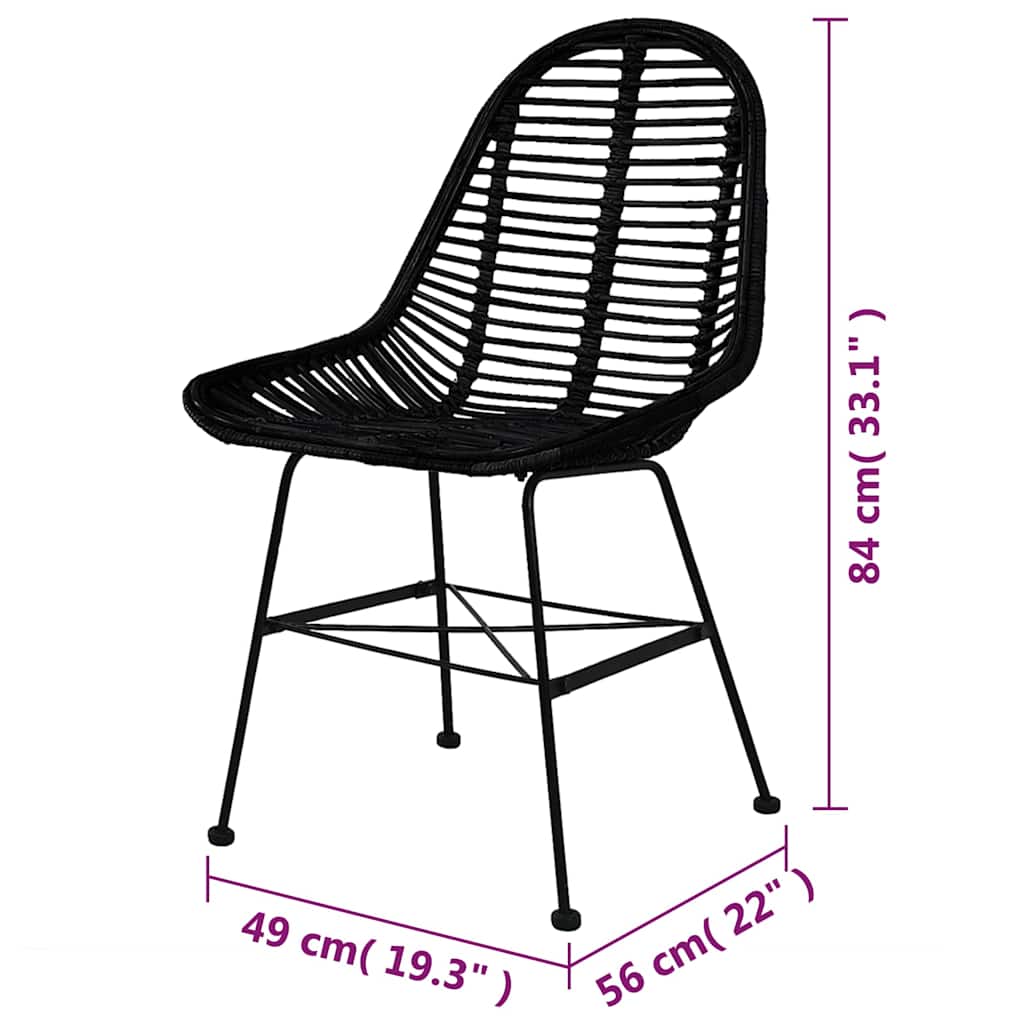 vidaXL Dining Chairs 6 pcs Black Natural Rattan 5
