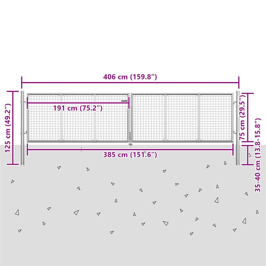 vidaXL Garden Gate Galvanised Steel 400x75 cm Silver 5
