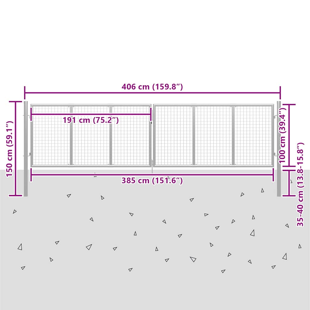 vidaXL Garden Gate Galvanised Steel 400x100 cm Silver 5