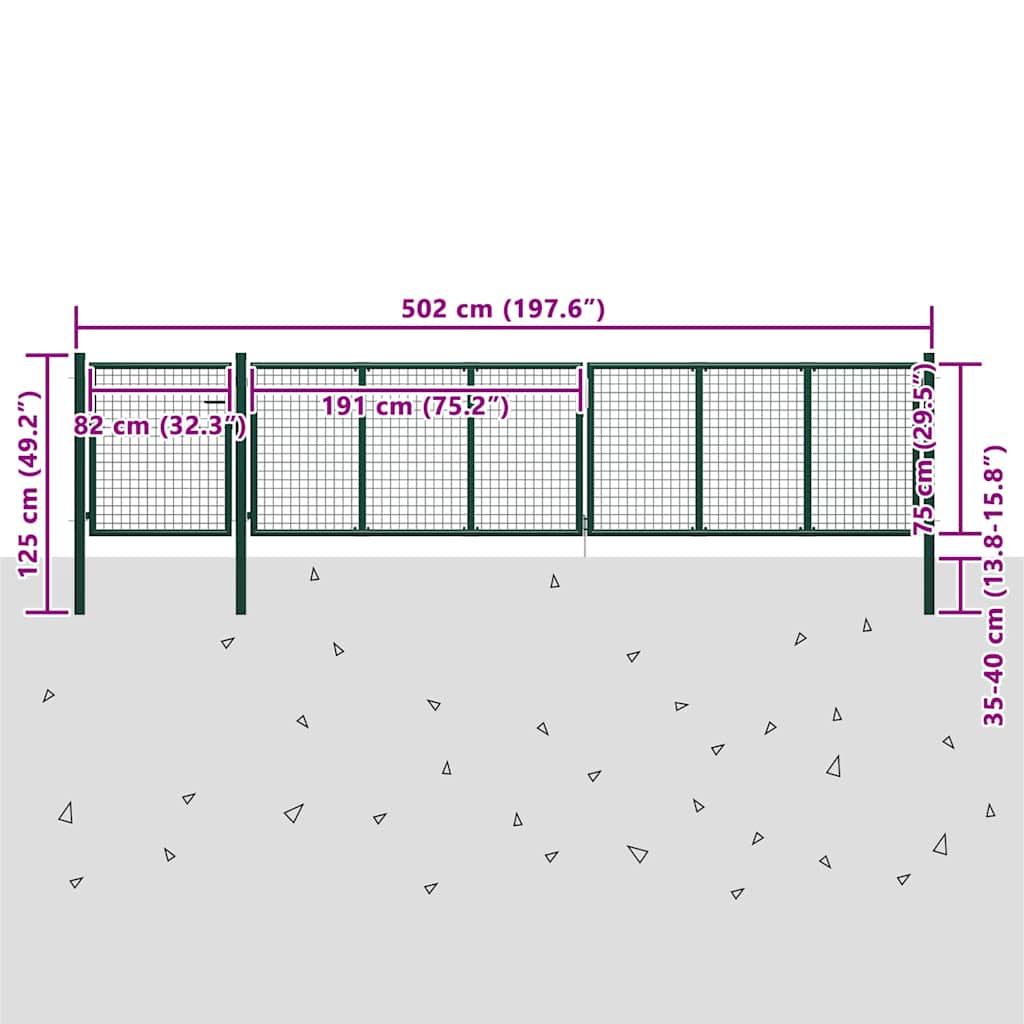144316 vidaXL Garden Gate Steel 500x75 cm Green 5