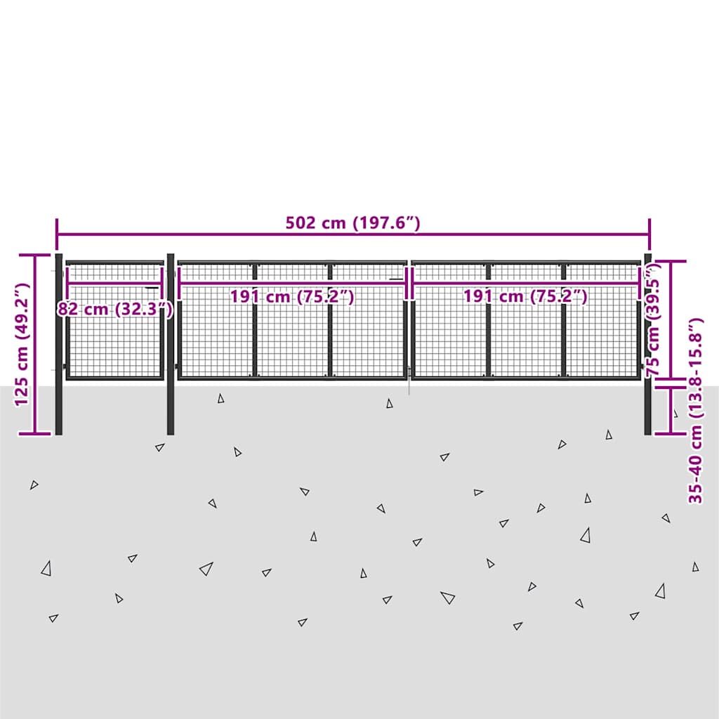 vidaXL Garden Gate Steel 500x75 cm Anthracite 5