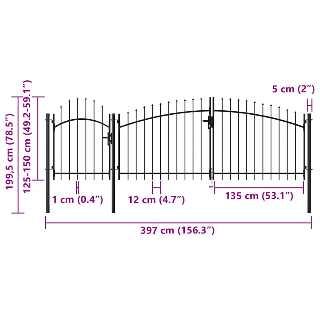 144364 vidaXL Garden Gate "Woerden" Steel 1,5X4 m Black 5