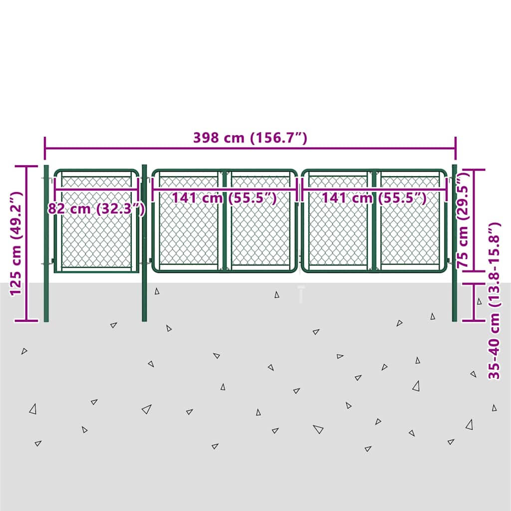 144444 vidaXL Garden Gate Steel 400x75 cm Green 5