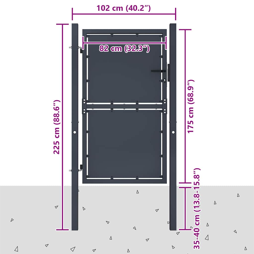 144521 vidaXL Garden Gate Steel 100x175 cm Anthracite 4