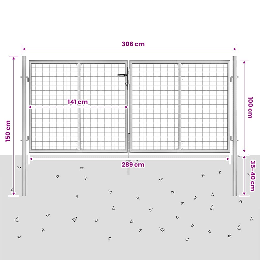 vidaXL Garden Gate Galvanised Steel 306x100 cm Silver 5