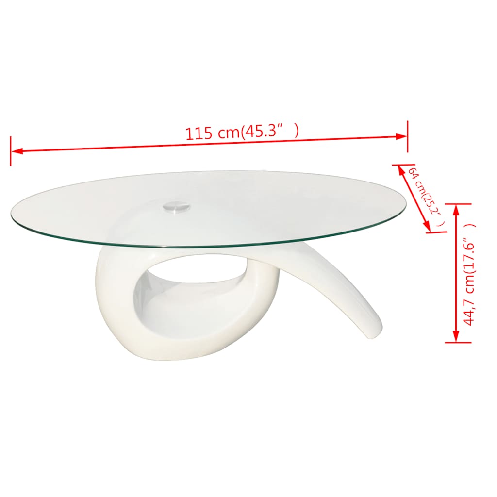 vidaXL Coffee Table with Oval Glass Top High Gloss White 4
