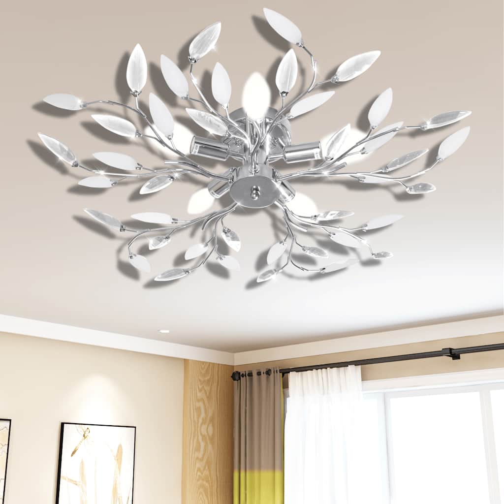 vidaXL Ceiling Lamp Acrylic Crystal Leaf Arms for 5 E14 Bulbs