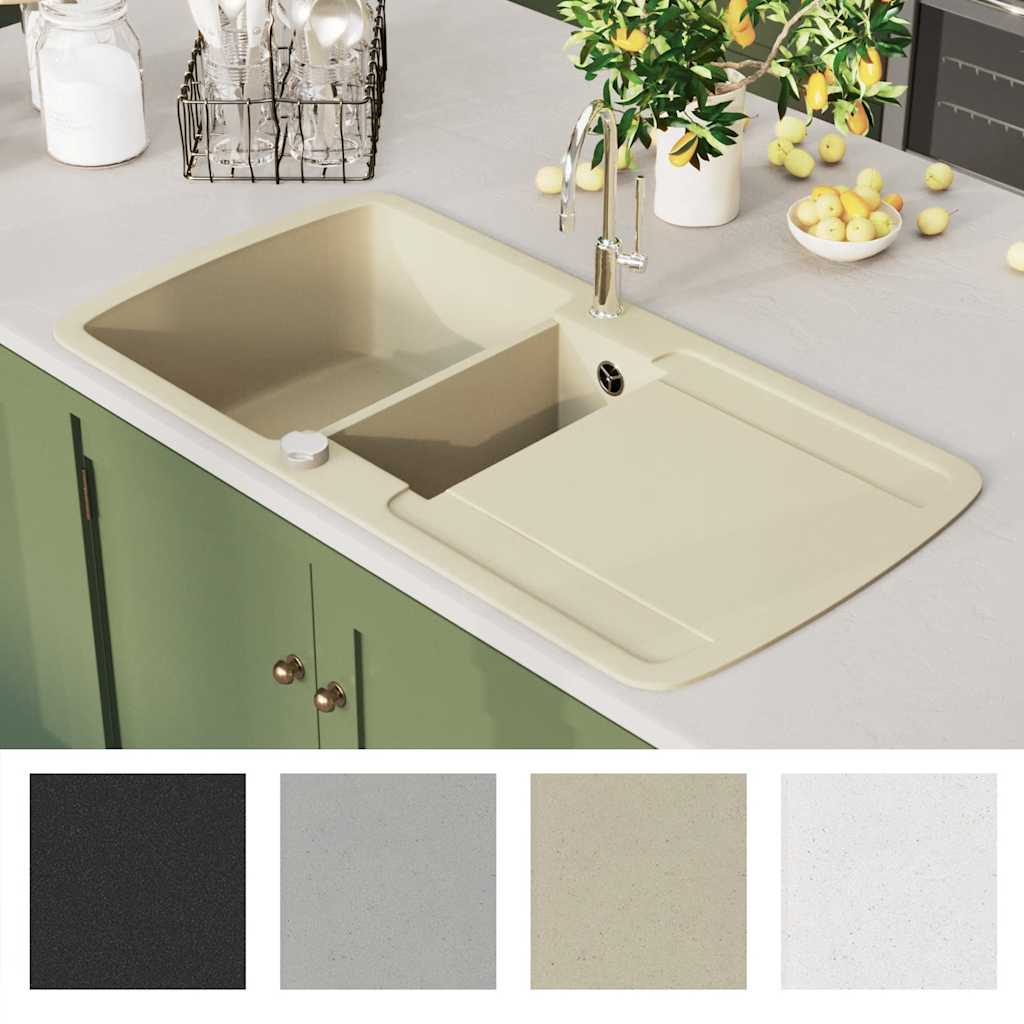 144854 vidaXL Granite Kitchen Sink Double Basins Beige 6