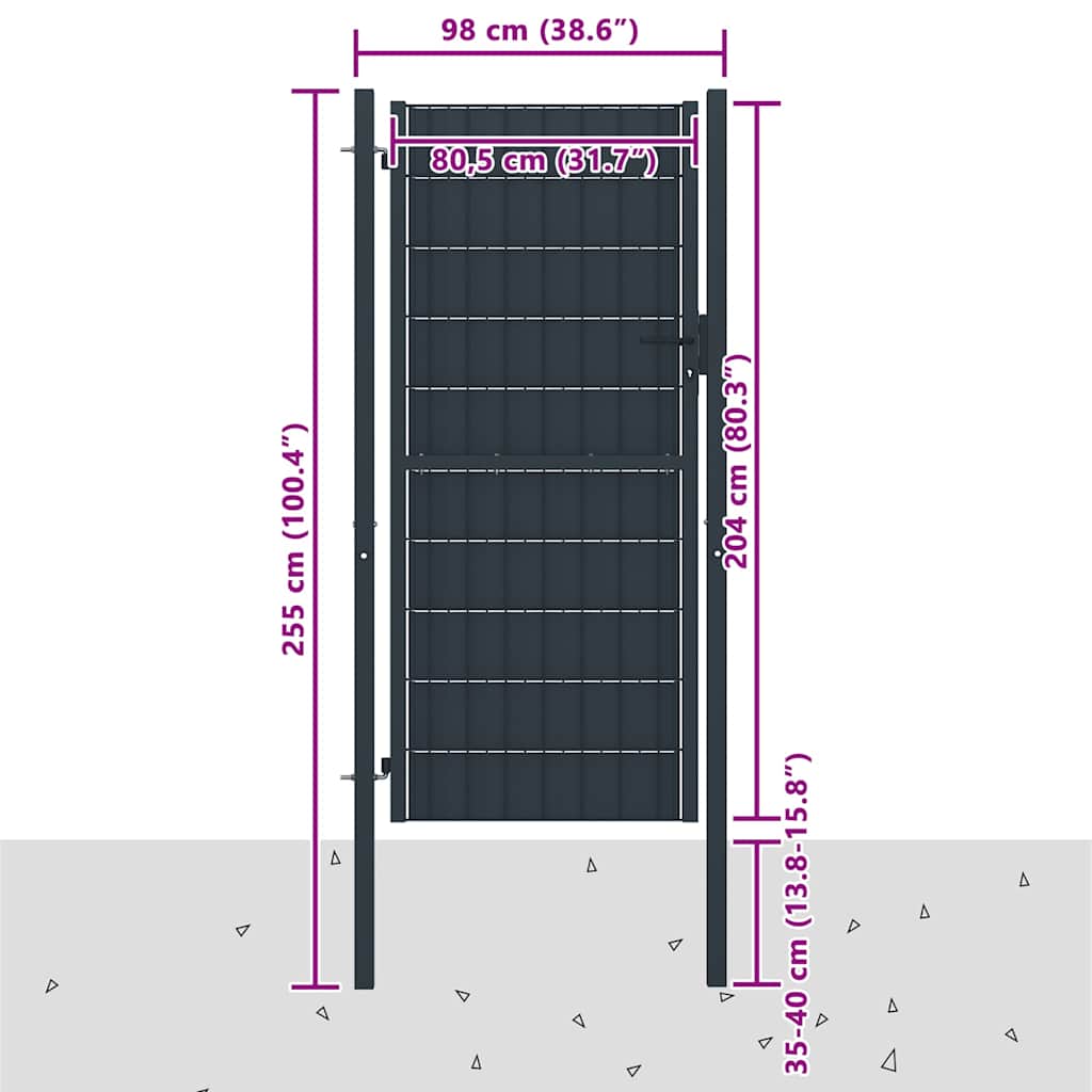 145236 vidaXL Fence Gate PVC and Steel 100x204 cm Anthracite 4