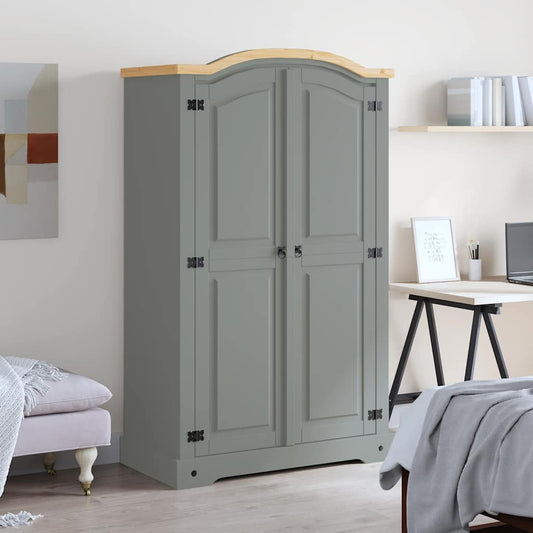 282619 vidaXL Wardrobe Mexican Pine Corona Range 2 Doors Grey 2