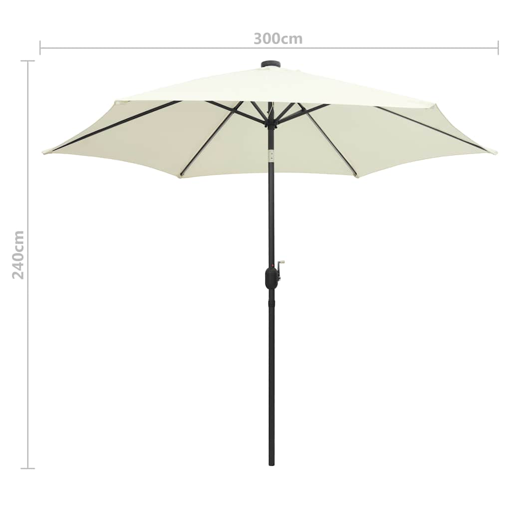 Garden Parasol with LED Lights&Aluminium Pole 300 cm White
