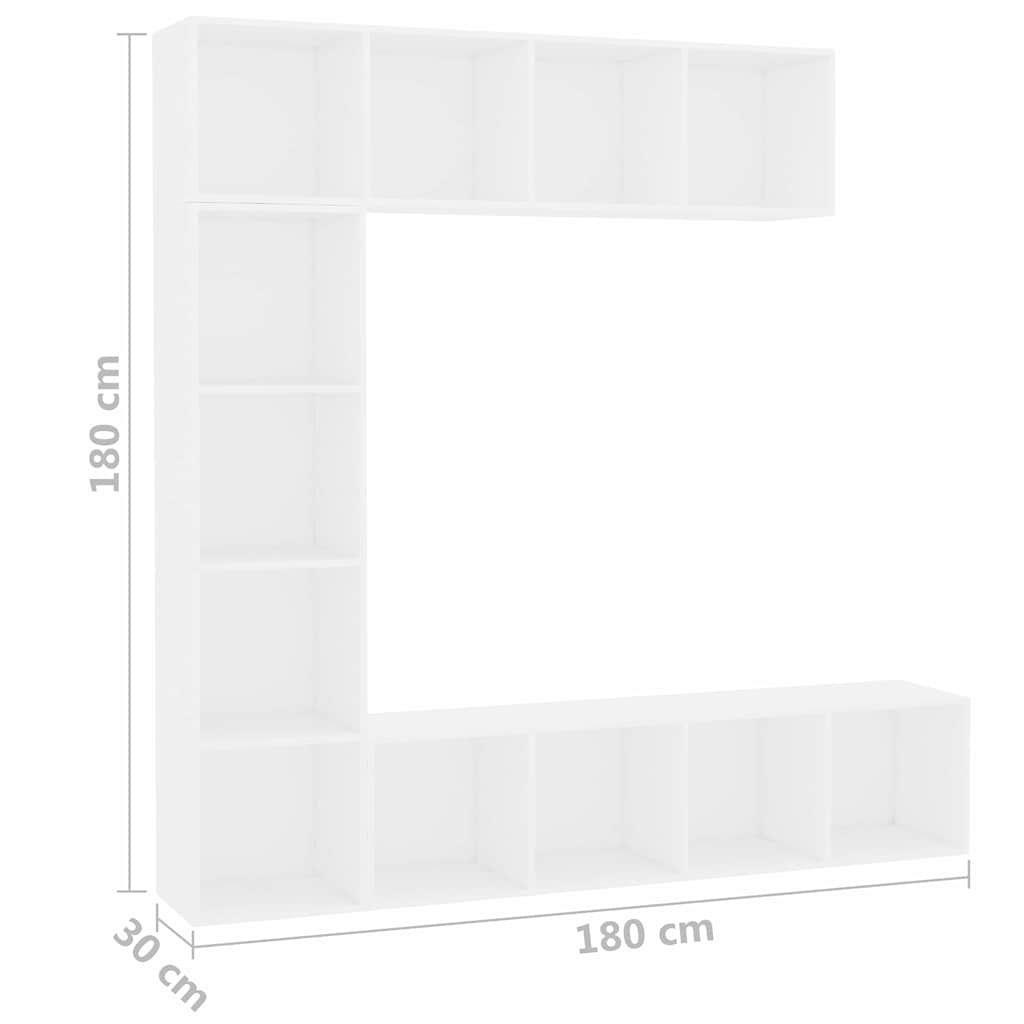 vidaXL 3 Piece Book/TV Cabinet Set White 180x30x180 cm 6