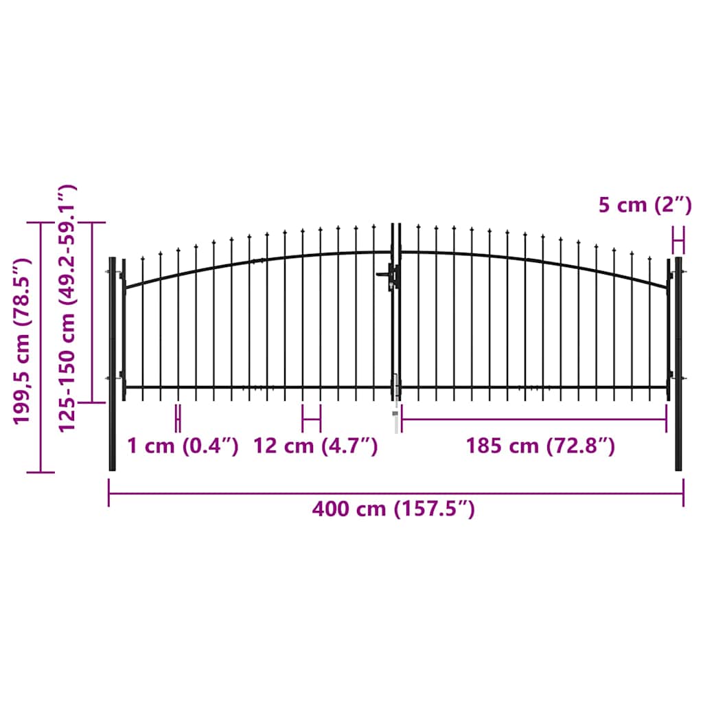 vidaXL Double Door Fence Gate "Woerden" with Spear Top 400x199,5 cm 6