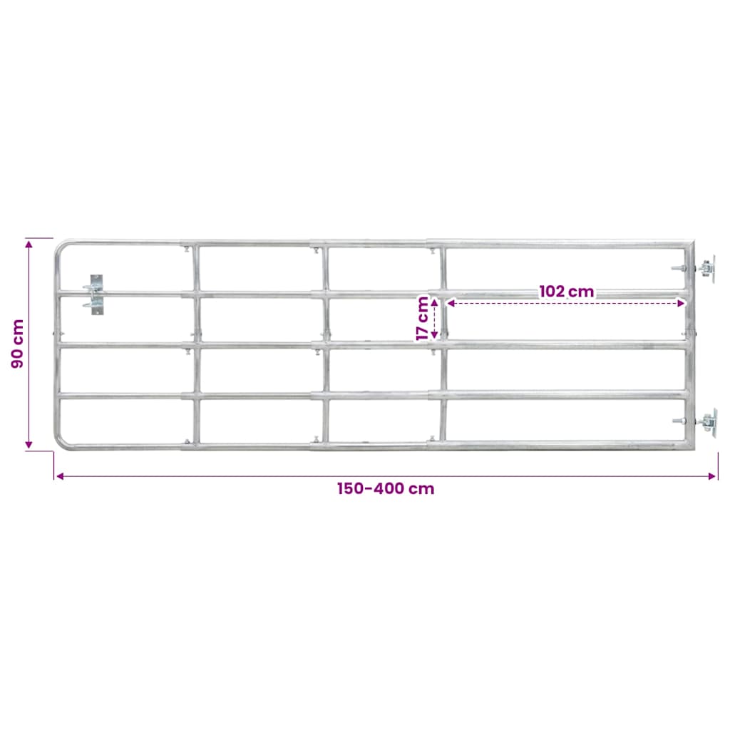 145987 vidaXL 5 Bar Field Gate Steel (150-400)x90 cm Silver 5