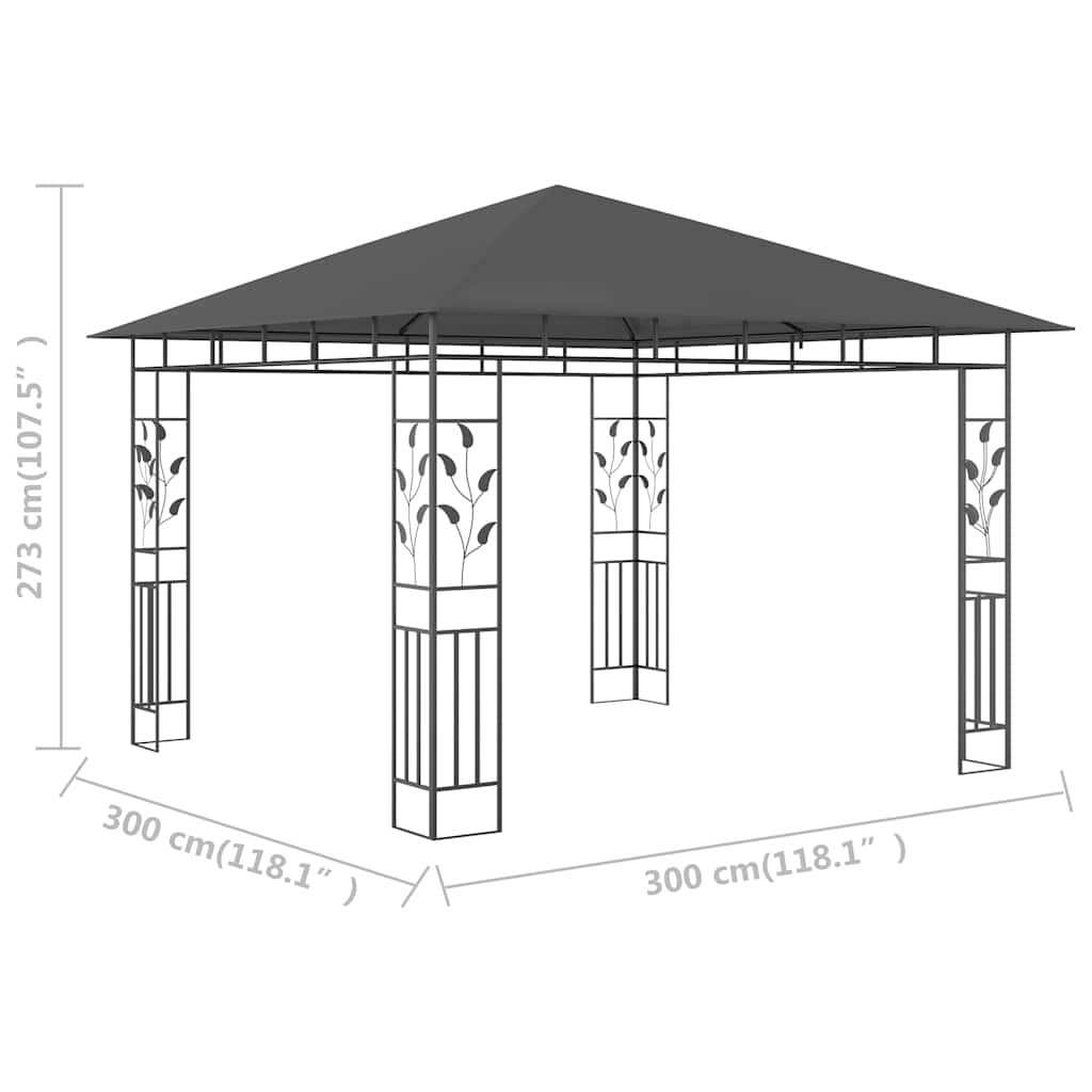 vidaXL Gazebo with Mosquito Net 3x3x2.73 m Anthracite 180 g/m² 6