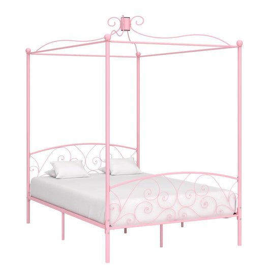 Canopy Bed Frame without Mattress Metal Pink 140 x 200 cm