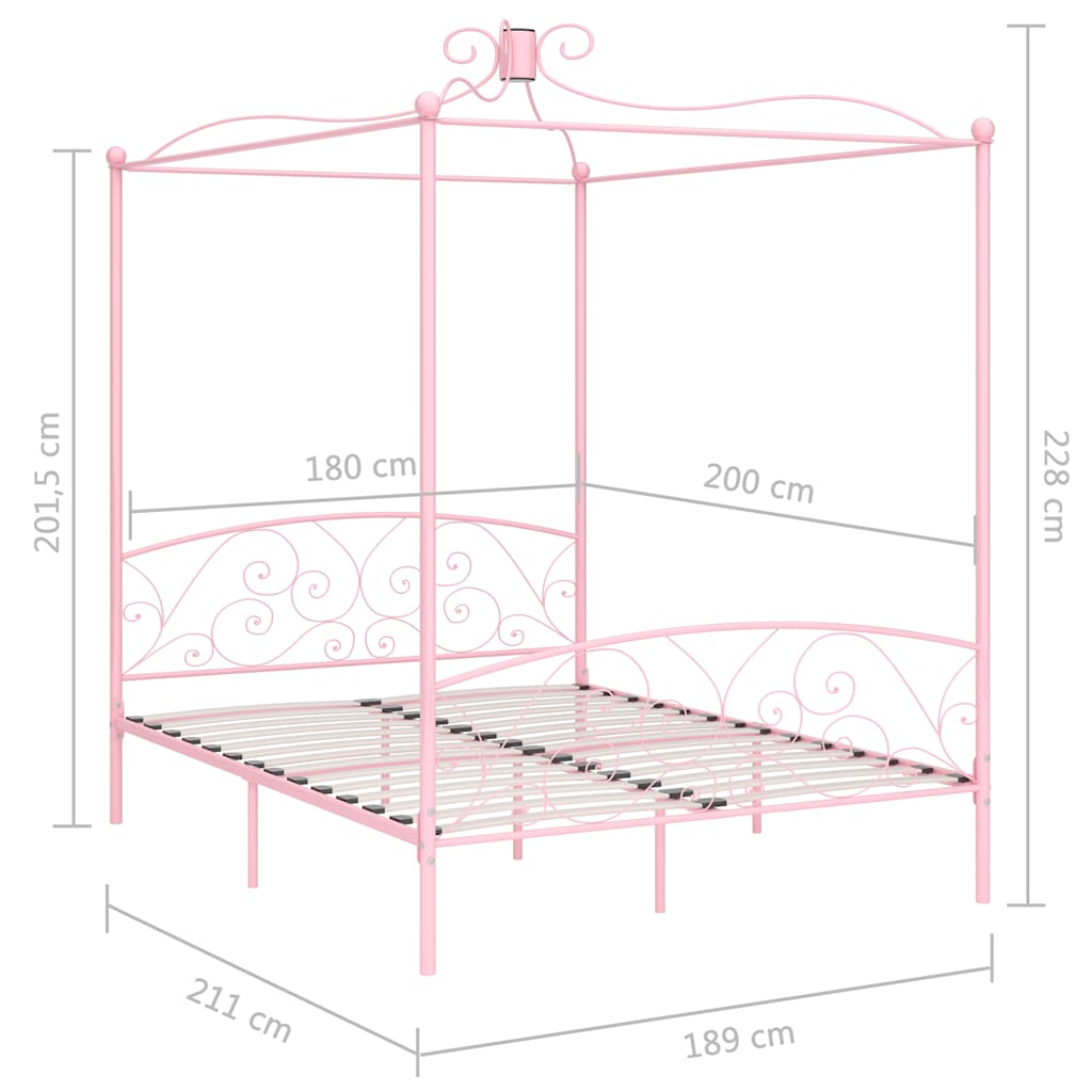 vidaXL Canopy Bed Frame without Mattress Pink Metal 180x200 cm 6
