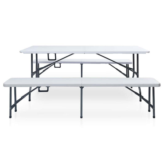 vidaXL Garden Dining Set | White and black | Steel with powder coat, HDPE 2