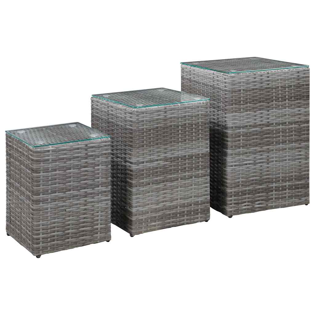 Side Tables with Glass Top Poly Rattan Grey