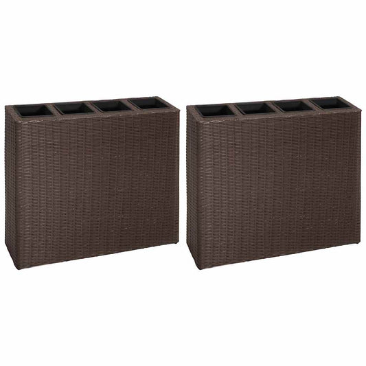 vidaXL Garden Raised Bed with 4 Pots 2 pcs Poly Rattan Brown 2