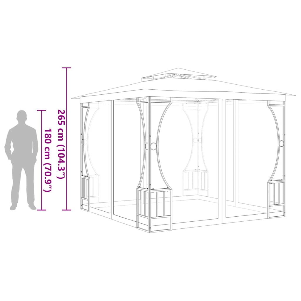 vidaXL Gazebo with Nets 300x300x265 cm Cream 6