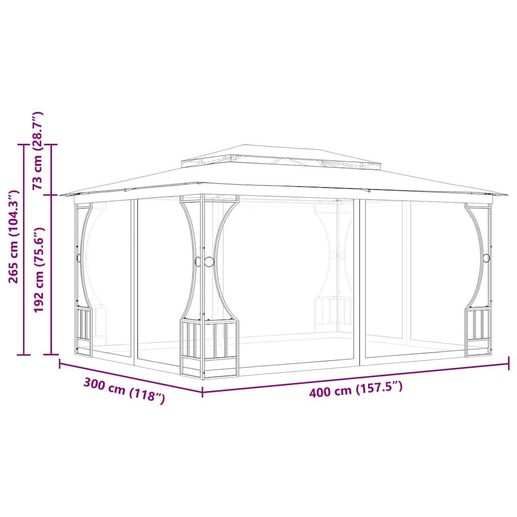 vidaXL Gazebo with Nets 300x400x265 cm Cream 6