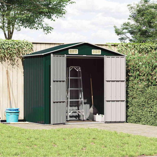 vidaXL Garden Shed Green 205x129x183 cm Galvanised Steel 2