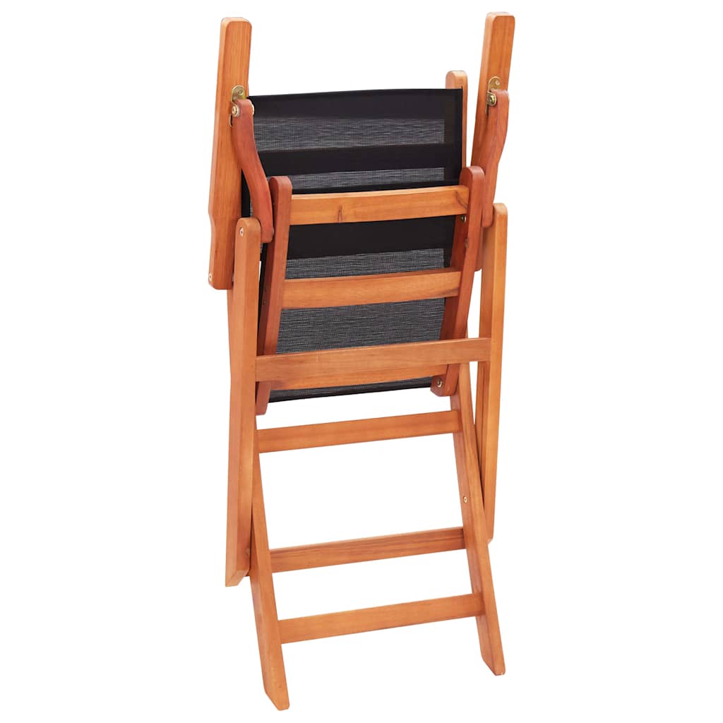 vidaXL Folding Chairs 4 pcs Black Solid Eucalyptus Wood and Textilene 6