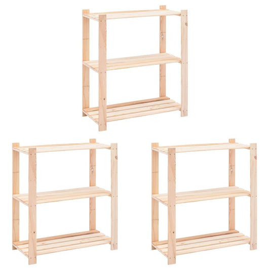 3-Tier Storage Racks 80x38x90 cm Solid Pinewood 150 kg 3