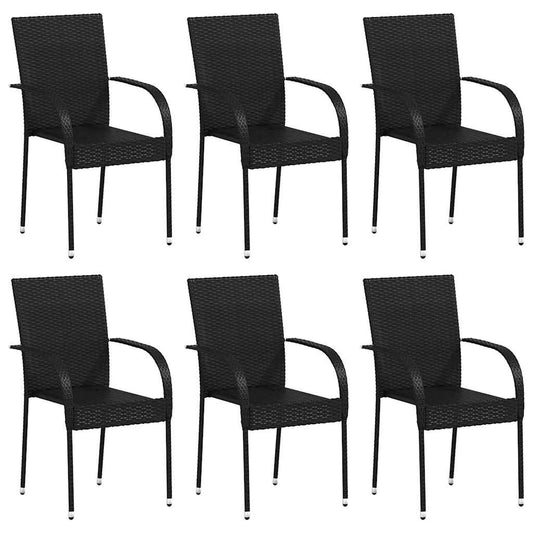 vidaXL Stackable Outdoor Chairs 6 pcs Poly Rattan Black 2