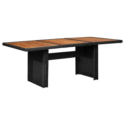 Garden Dining Table Brown 200x100x74 cm Glass and Poly Rattan Black and brown