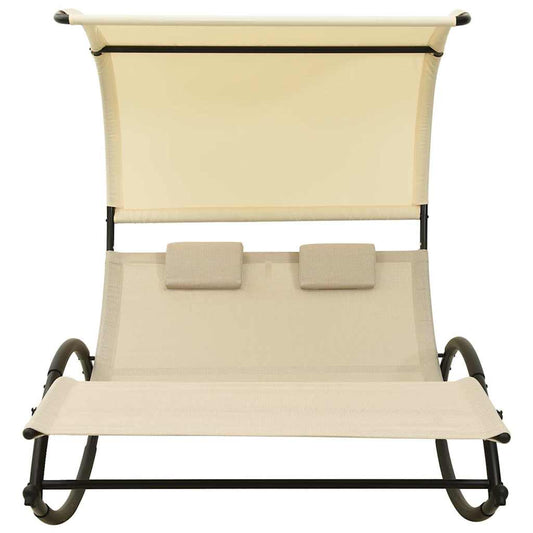 310548 vidaXL Double Sun Lounger with Canopy Textilene Cream 2
