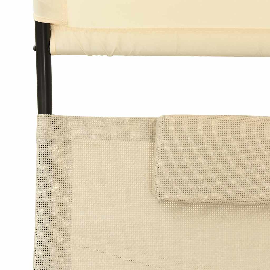 310548 vidaXL Double Sun Lounger with Canopy Textilene Cream 6