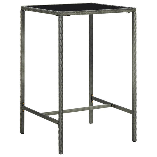 Garden Bar Table Poly Rattan and Glass Grey 70 cm 70 cm