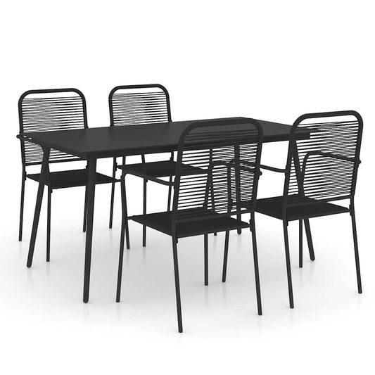 7 Piece Garden Dining Set Cotton Rope and Steel Black 4