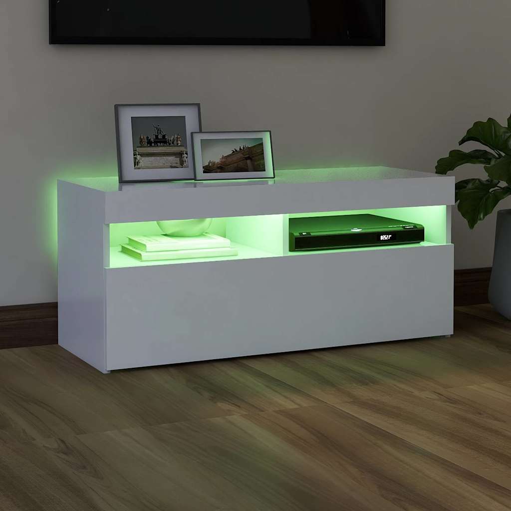 TV Cabinet with LED Lights 90x35x40 cm White