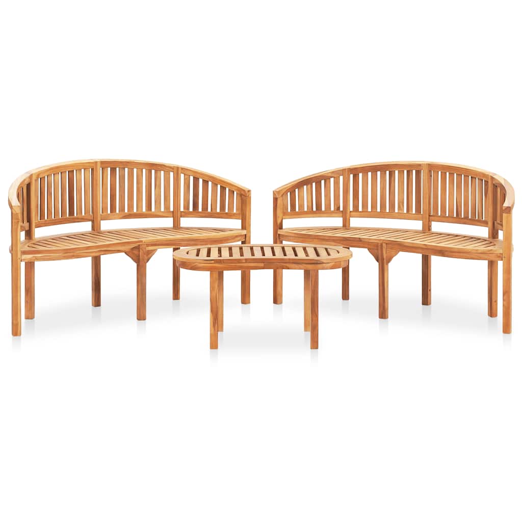 4 Piece Banana Garden Lounge Set Solid Teak Wood Height 86 cm 2x bench + table