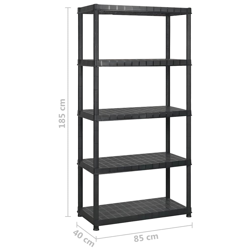 vidaXL Storage Shelf 5-Tier Black 340x40x185 cm Plastic 6