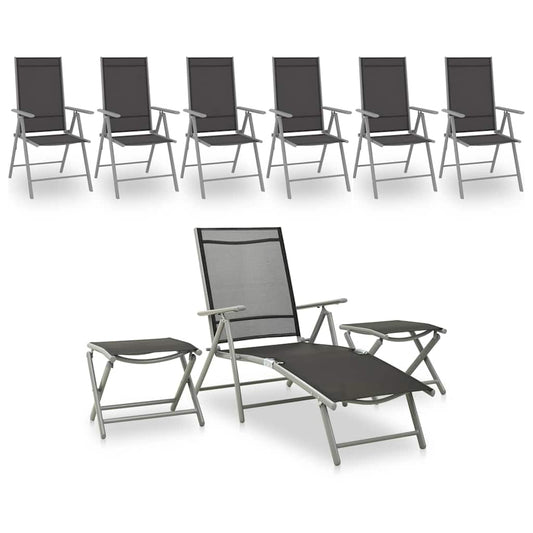 9 Piece Garden Lounge Set Black Silver