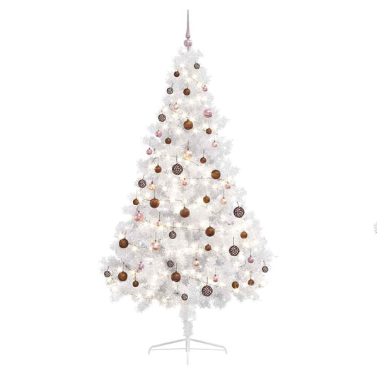 Artificial Half Pre-lit Christmas Tree with Ball 180 cm White with 60 rose gold balls
