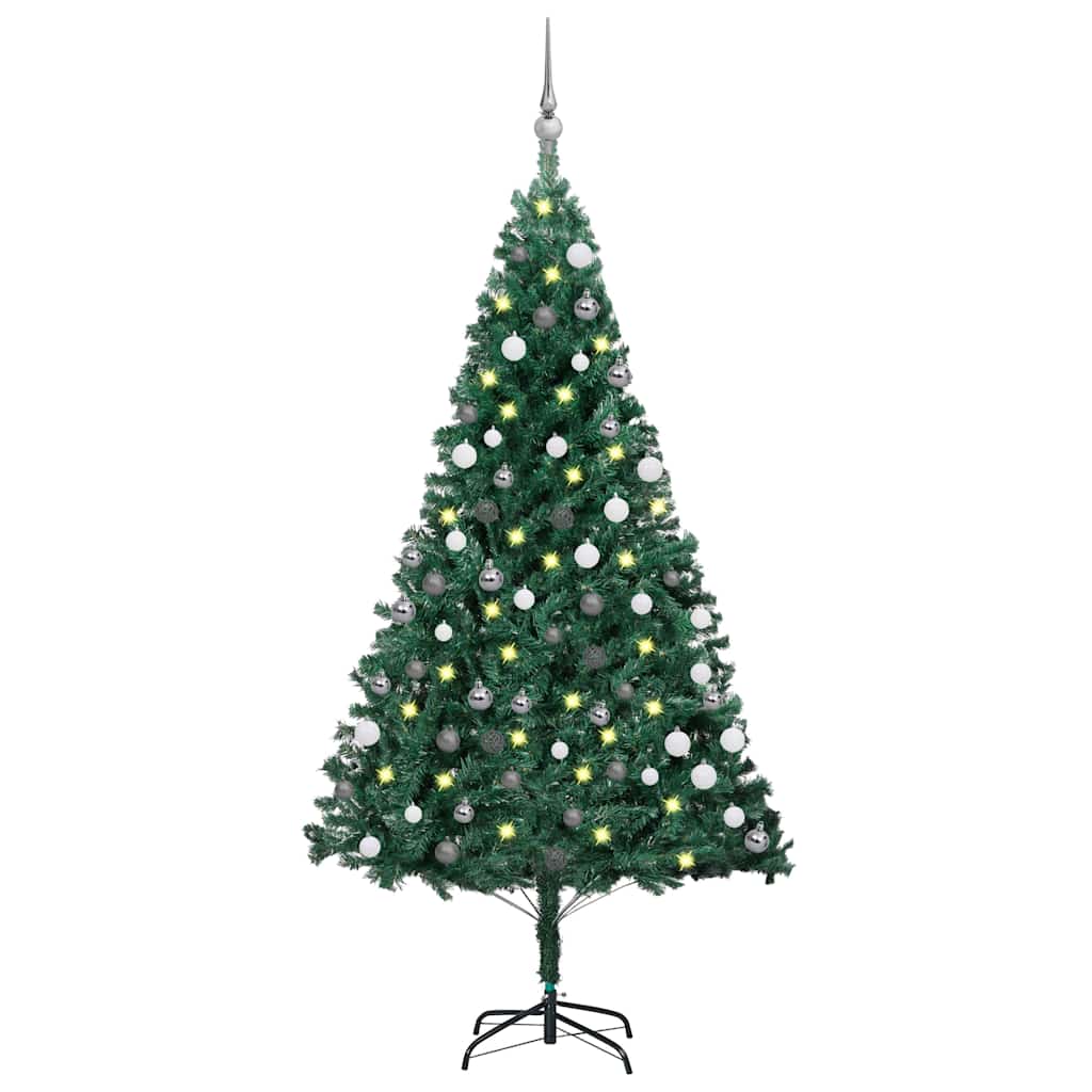 Artificial Christmas Tree with 150 LEDs with Stand Green 120 cm With 61white/grey balls