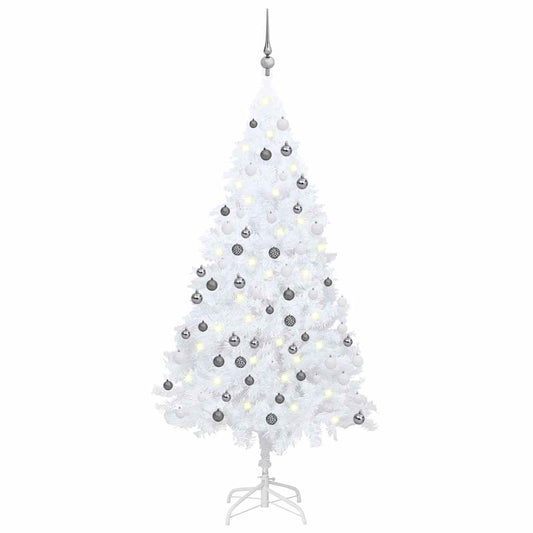Artificial Pre-lit Christmas Tree with Ball Set PVC White 120 cm With 61white/grey balls