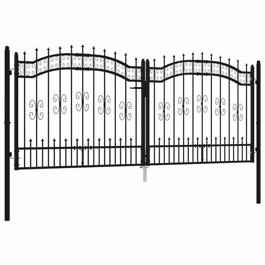 vidaXL Fence Gate "KAMPEN" with Spear Top Black 302x125 cm Steel 2