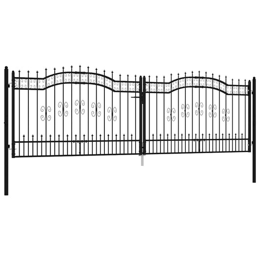 vidaXL Fence Gate "KAMPEN" with Spear Top Black 394,5x125 cm Steel 2