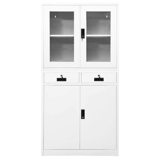vidaXL Office Cabinet | White | Steel and tempered glass | 90 x 40 x 180 cm 2