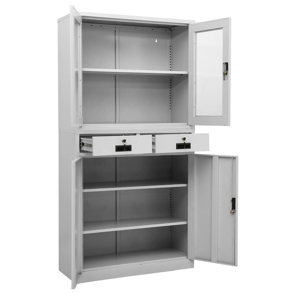 vidaXL Office Cabinet Light Grey 90x40x180 cm Steel and Tempered Glass 6