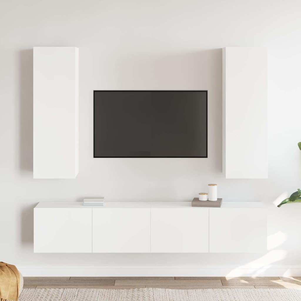 TV Cabinet Set Engineered Wood 4 pcs Width 80 cm White