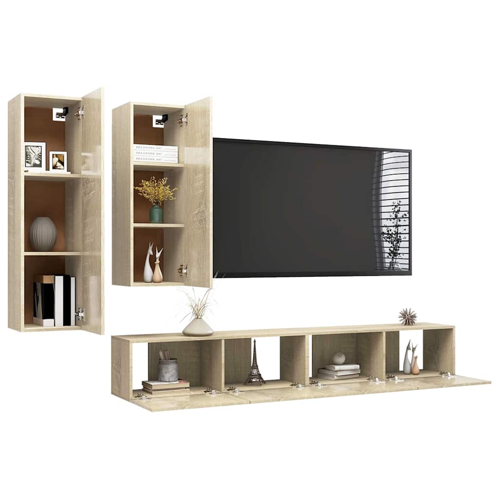 vidaXL 4 Piece TV Cabinet Set Sonoma Oak Engineered Wood 6
