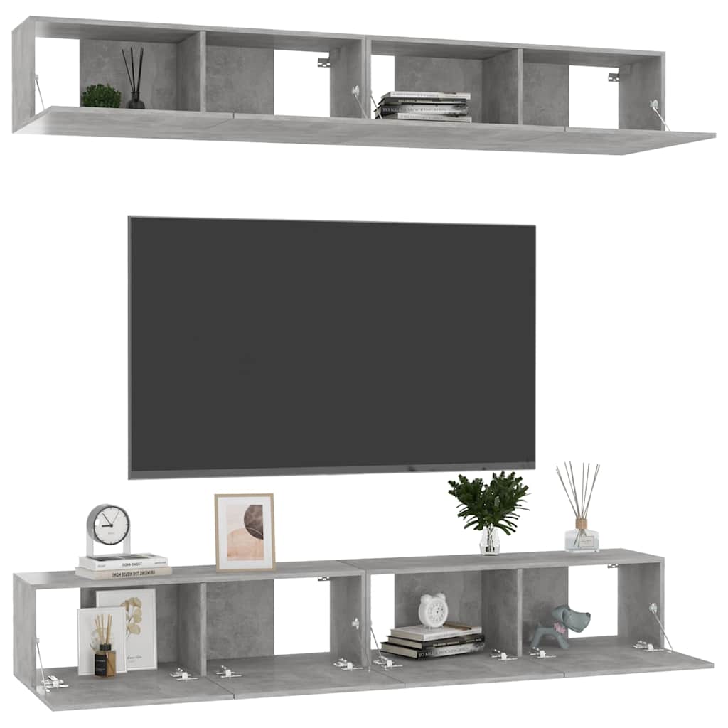 vidaXL 4 Piece TV Cabinet Set Concrete Grey 100x30x30 cm Engineered Wood 6