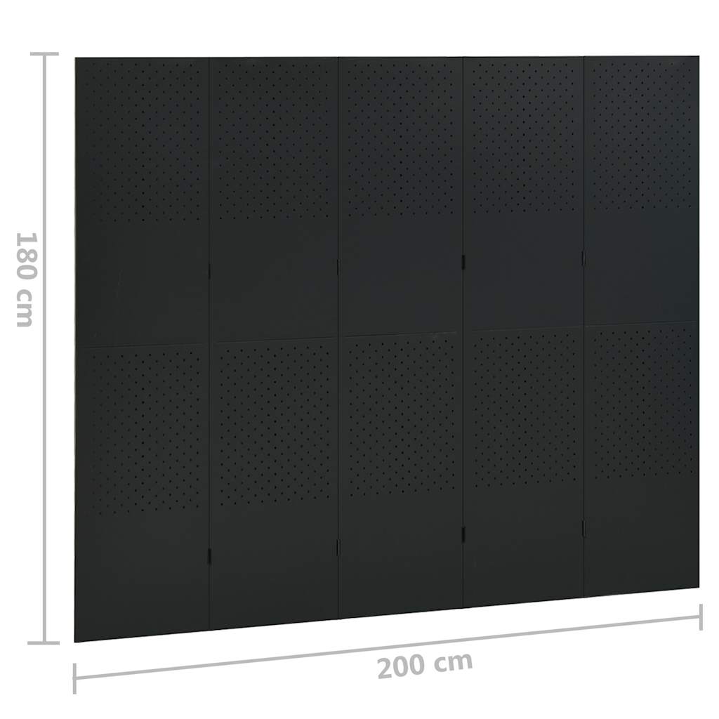 vidaXL 5-Panel Room Divider Black 200x180 cm Steel 6